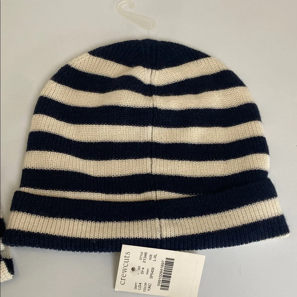 Crewcuts Scarf and Hat Set NWT Blue Ivory Stripe Unisex Wool Blend Skull Warm